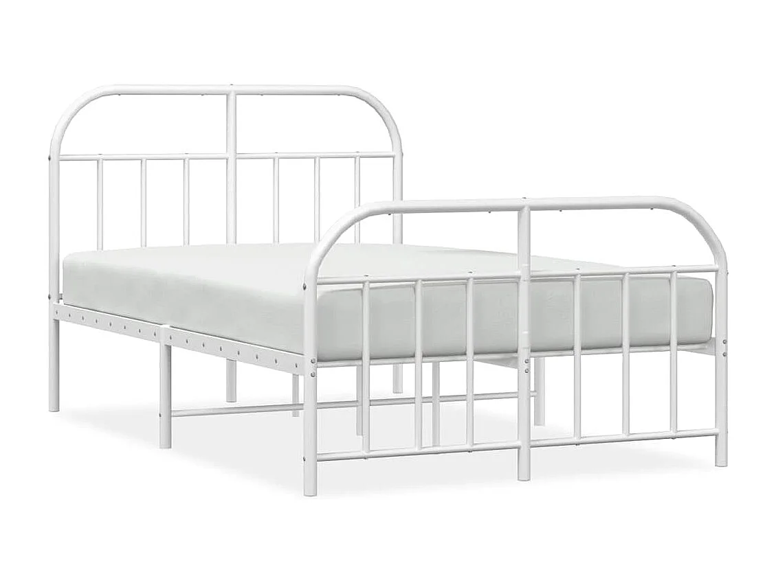 Cadre de lit métal sans matelas et pied de lit blanc 120x200 cm