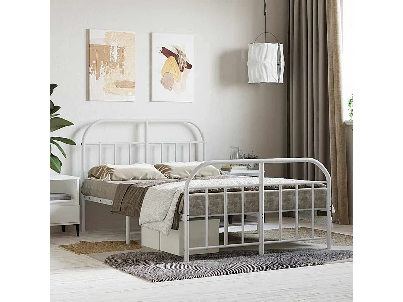 Bettgestell mit Kopf- und Fußteil Metall Weiß 120x200 cm