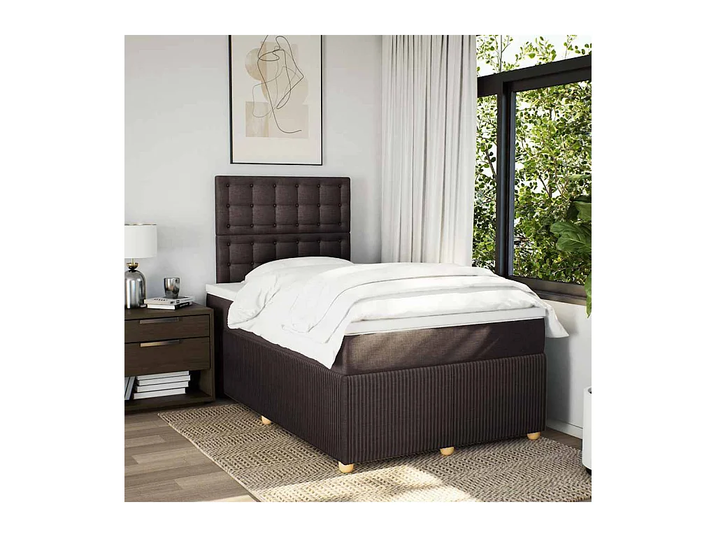Sommier à lattes de lit et matelas marron foncé 120x190cm tissu