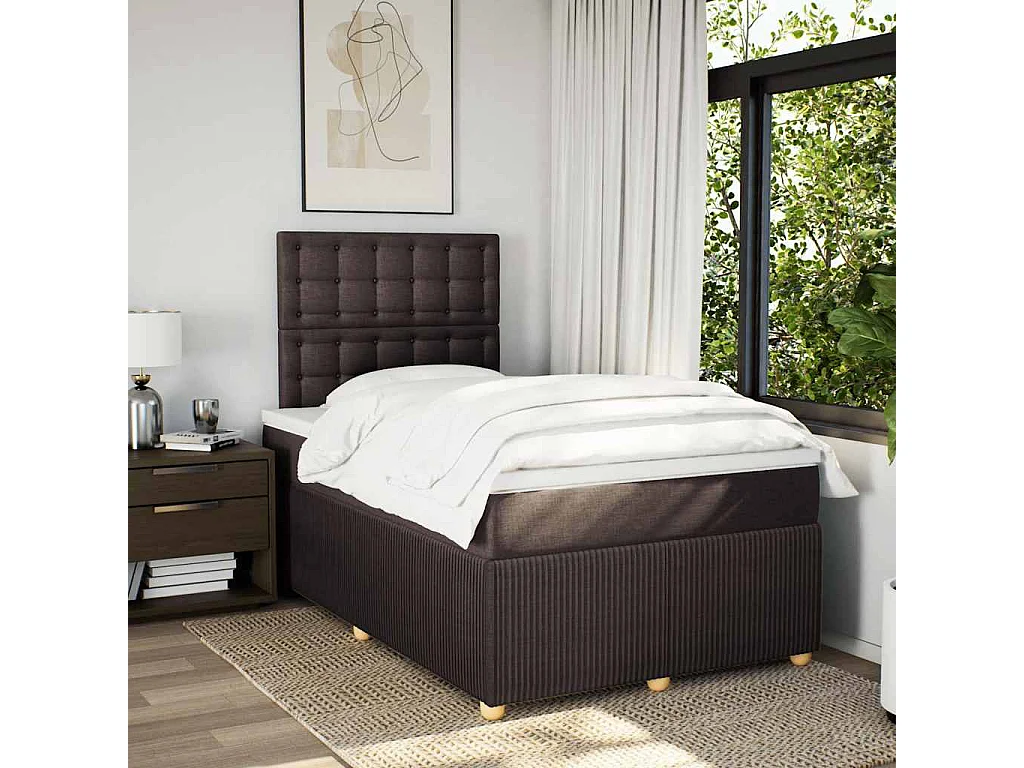 Cama box spring con colchón tela marrón oscuro 120x190 cm