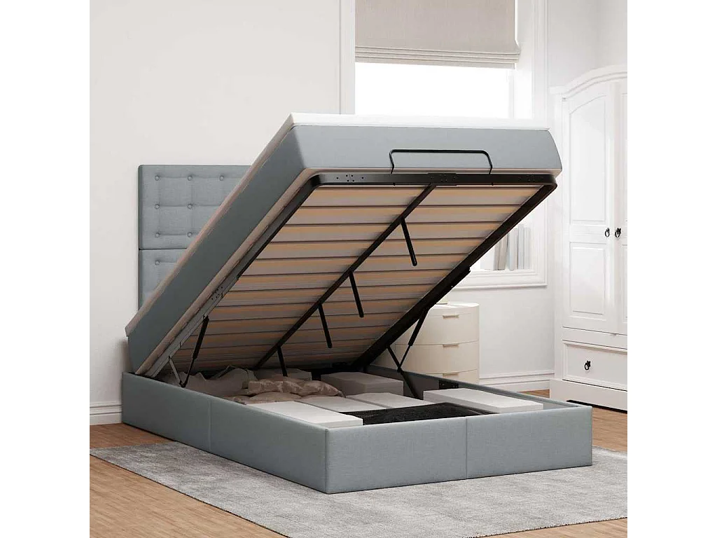 Ottoman bed met matras en LED's 120x190 cm stof lichtgrijs