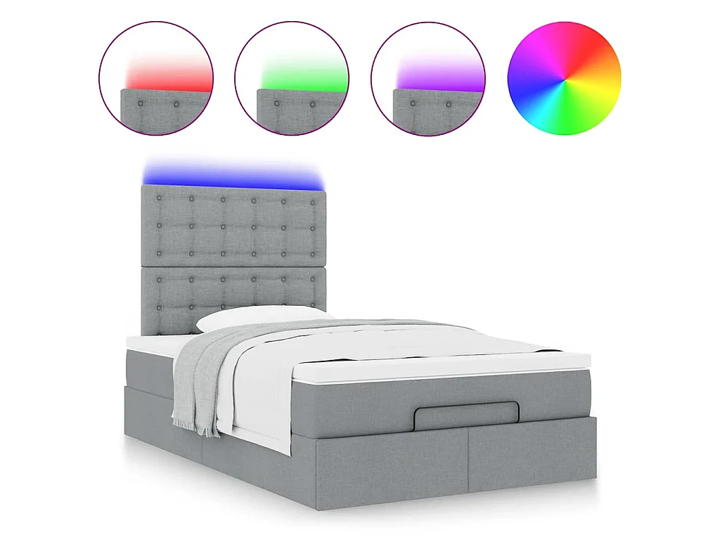 Ottoman bed met matras en LED's 120x190 cm stof lichtgrijs