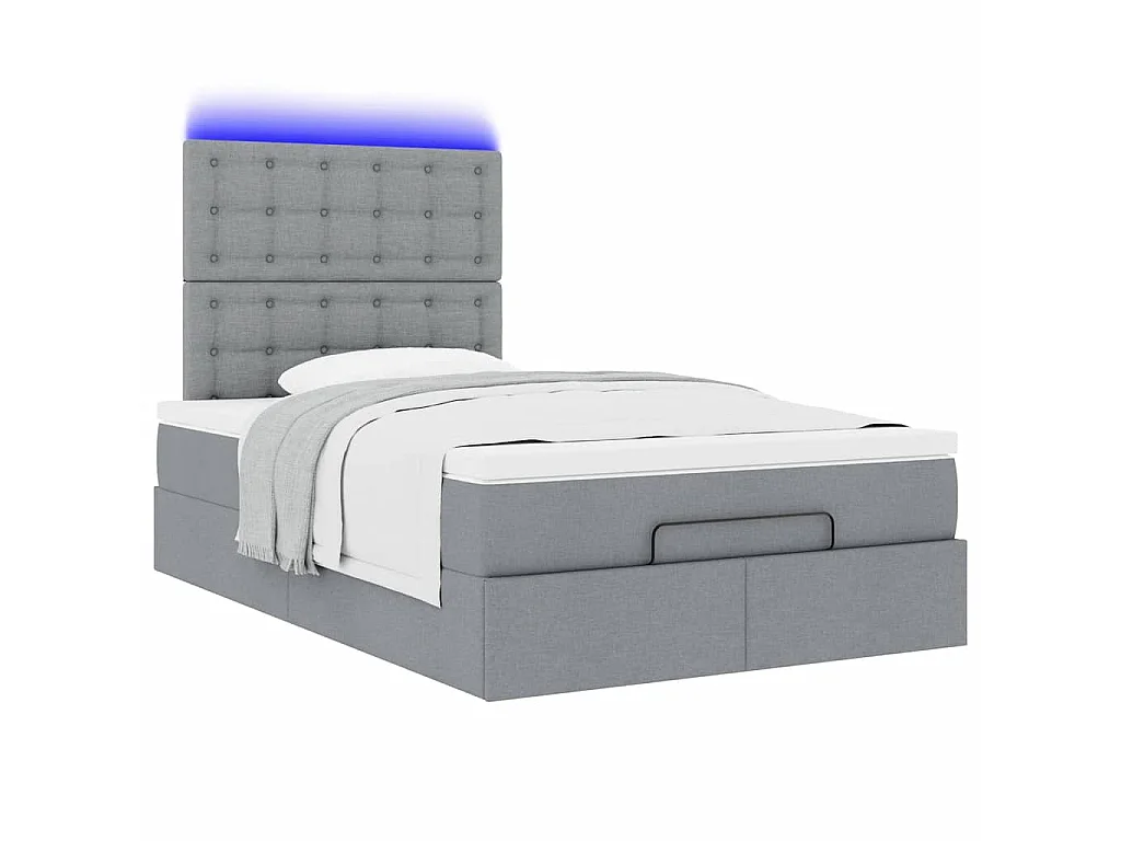 Ottoman bed met matras en LED's 120x190 cm stof lichtgrijs