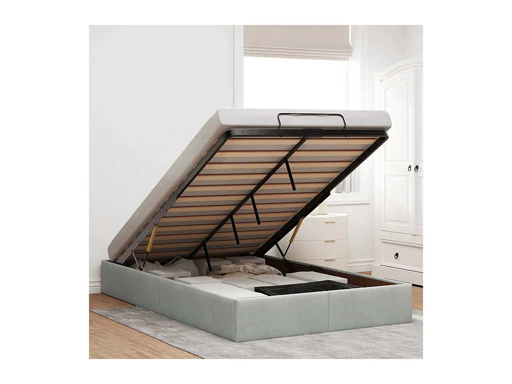 Cadre de lit ottoman sans matelas gris clair 120x190 cm velours