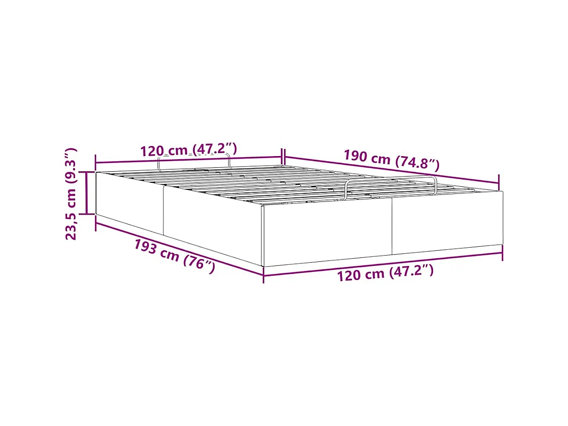 Cadre de lit ottoman sans matelas gris clair 120x190 cm velours