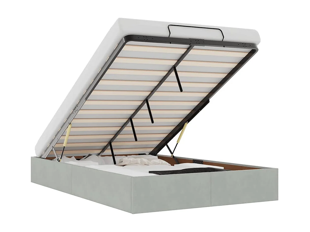 Otomano Bed Frame No Colchão Cinzento Claro 120x190 cm Veludo