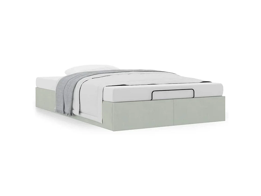 Estructura de cama otomana sin colchón terciopelo gris claro