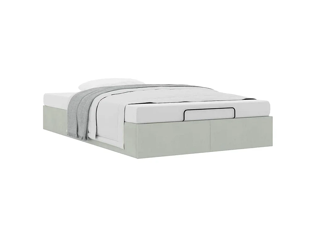 Estructura de cama otomana sin colchón terciopelo gris claro
