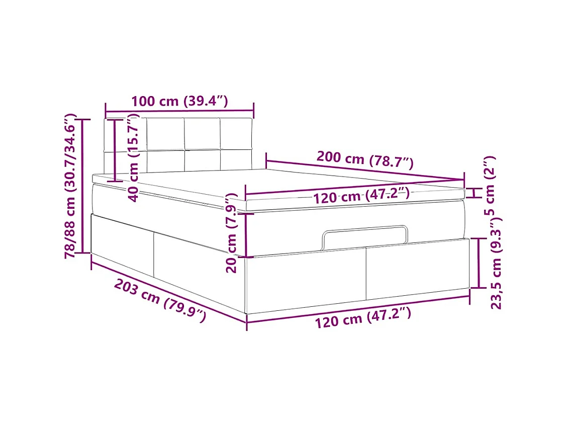 Struttura Letto Pouf con Materasso 120x200 cm Velluto