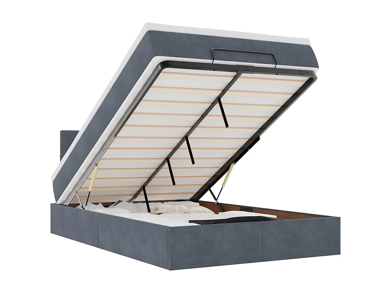 Ottoman-Bett mit Matratze & LEDs Dunkelgrau 120x200 cm Samt