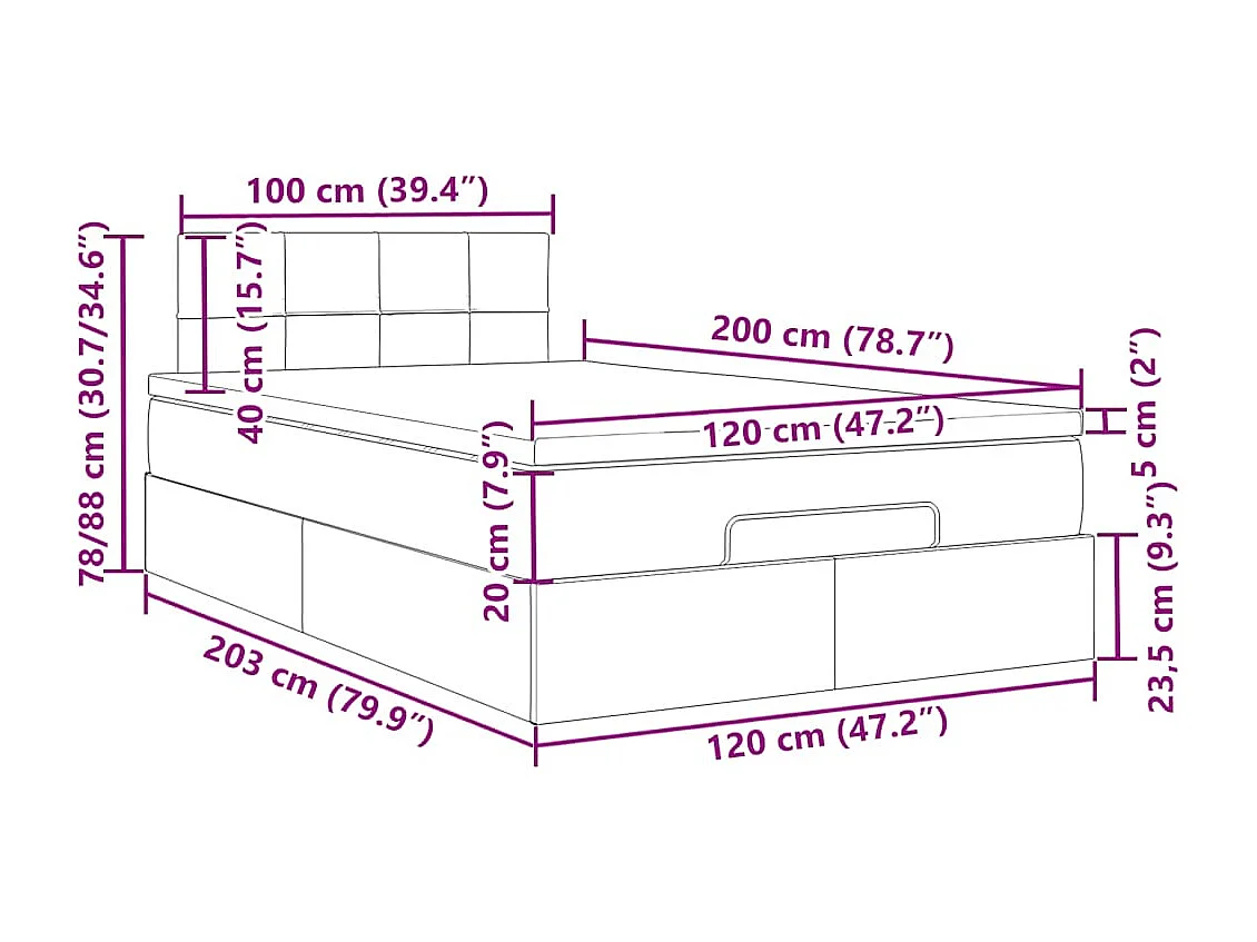 Ottoman-Bett mit Matratze & LEDs Dunkelgrau 120x200 cm Samt