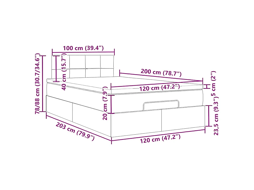 Ottoman bed met matras en LED's 120x200cm fluweel donkergrijs