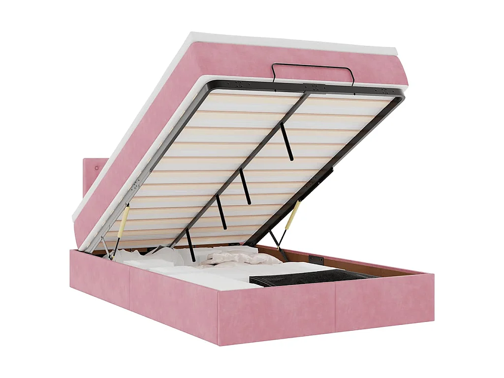 Cama otomana con colchón terciopelo rosa 120x190 cm