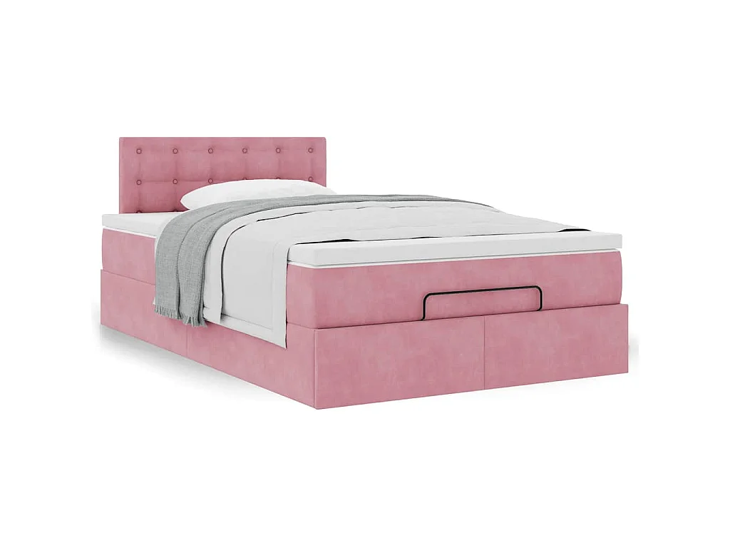 Cama otomana con colchón terciopelo rosa 120x190 cm