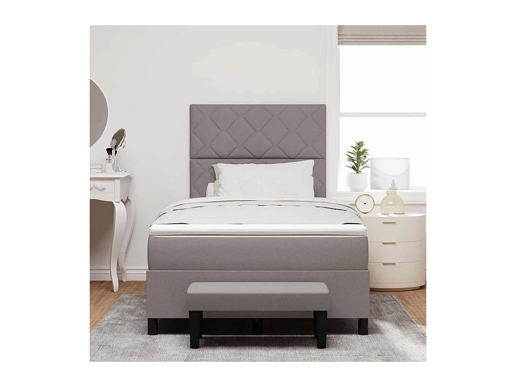 Lit à ressorts avec matelas Taupe 120 x 190 cm tissu