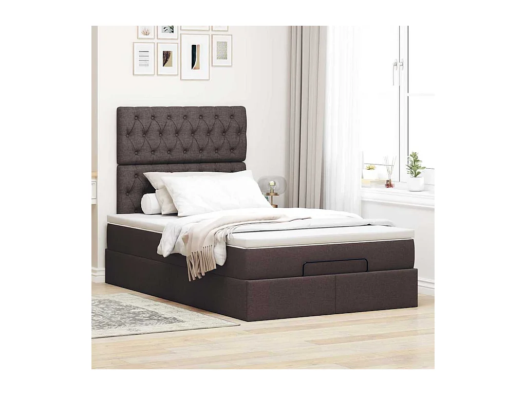 Cadre de lit ottoman avec matelas marron foncé 120x200 cm tissu