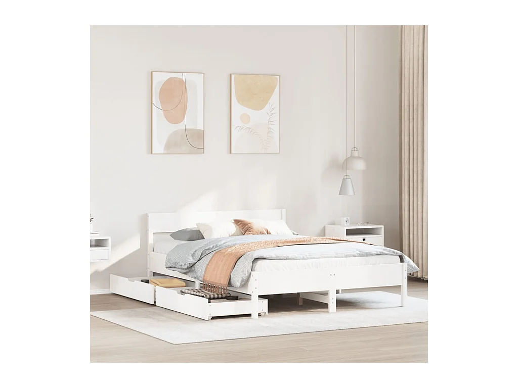 Cadre de lit sans matelas blanc 120x200 cm bois de pin massif