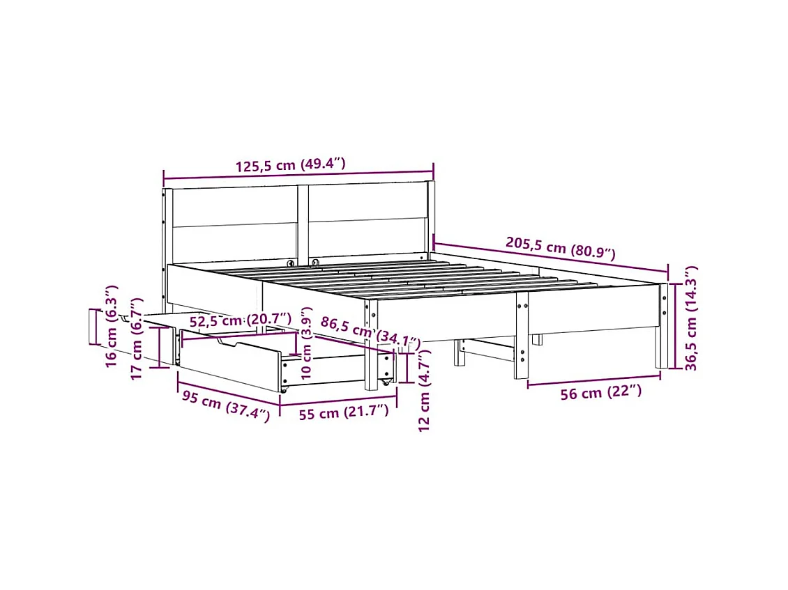 Cadre de lit sans matelas blanc 120x200 cm bois de pin massif