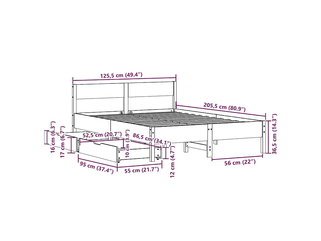 Cadre de lit sans matelas blanc 120x200 cm bois de pin massif