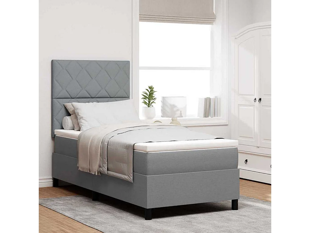 Letto a molle con testiera Grigio chiaro 100 x 200 cm Tessuto