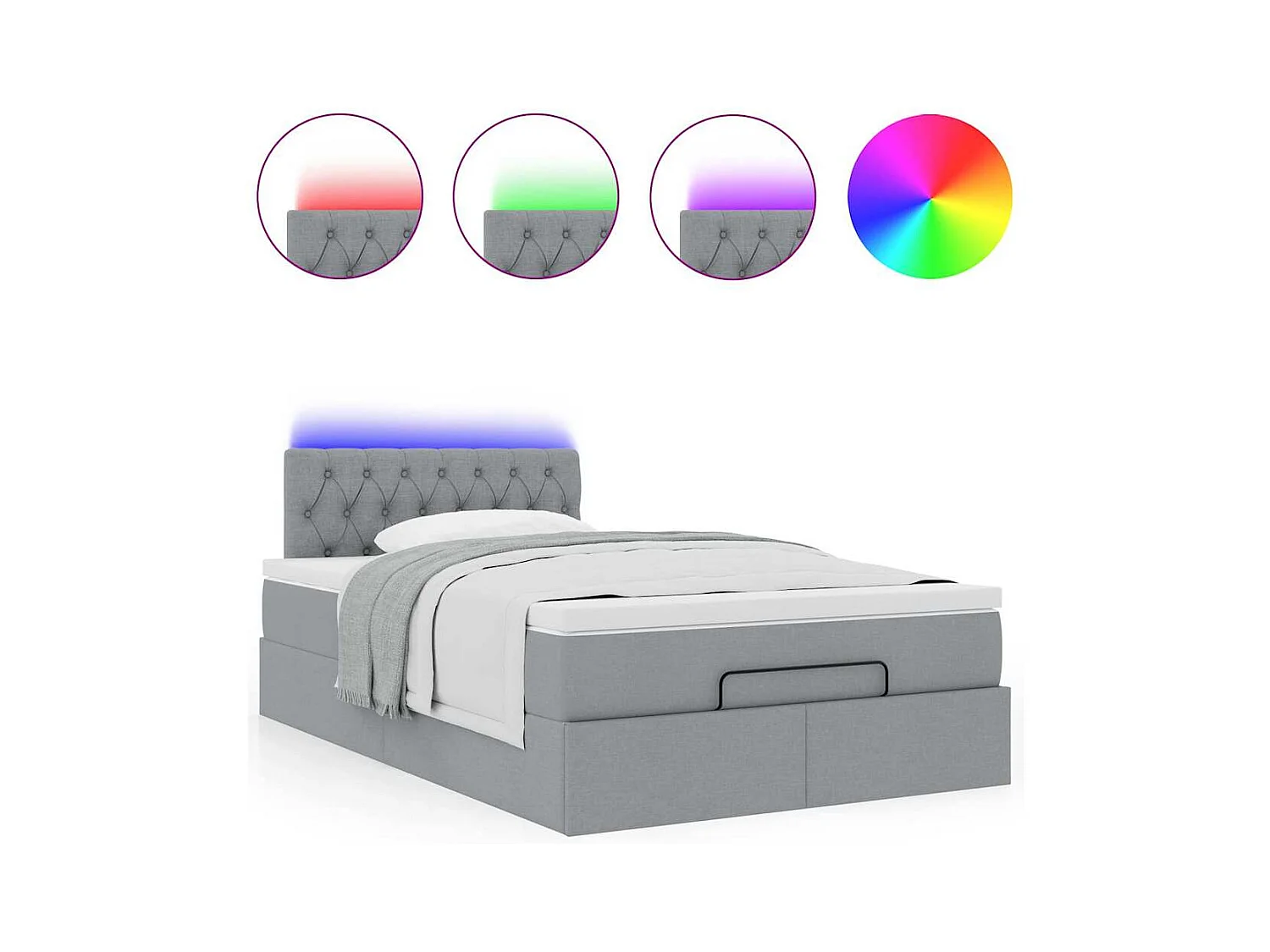 Lit ottoman avec matelas gris clair 120x200 cm tissu