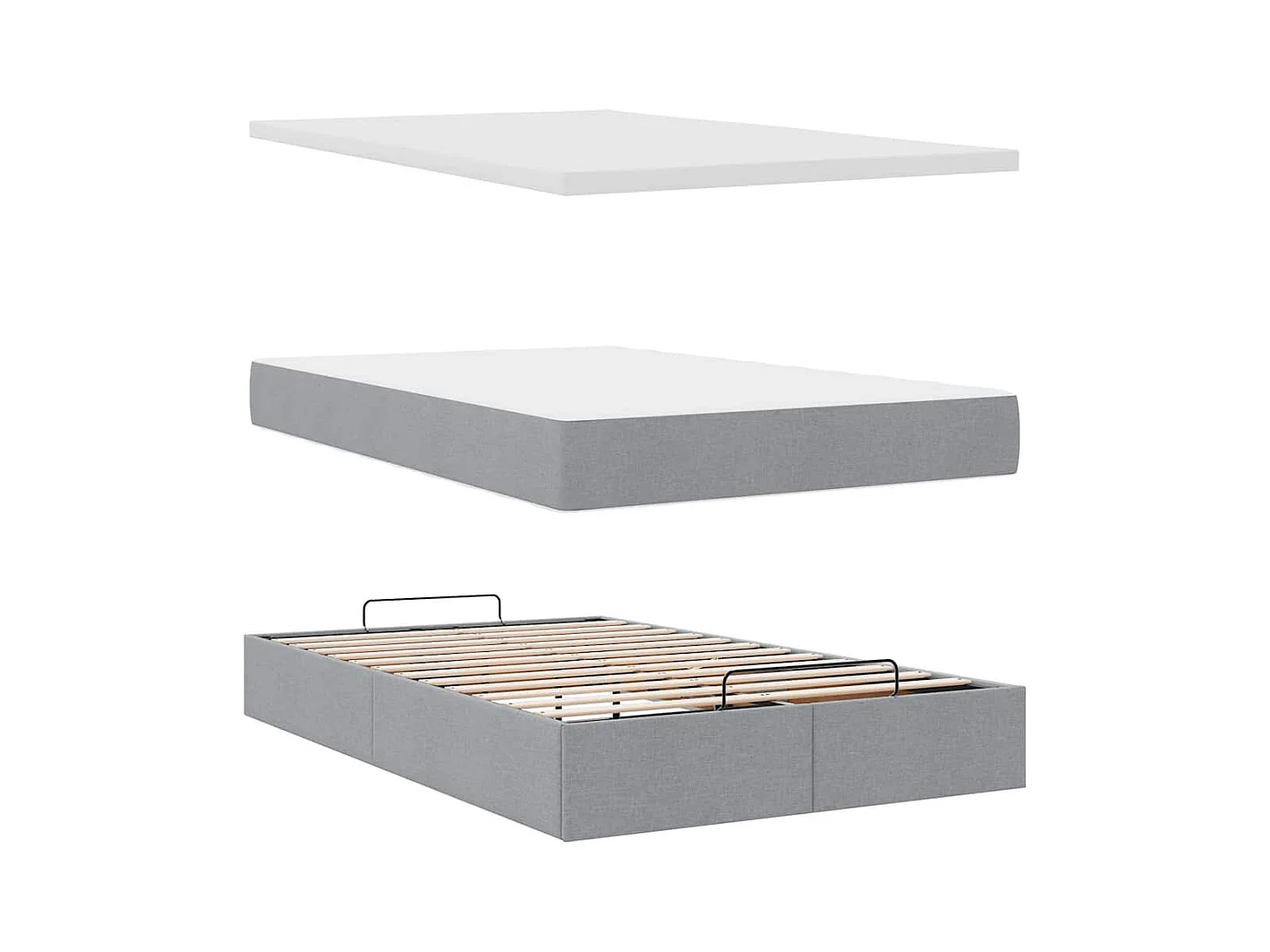 Lit ottoman avec matelas gris clair 120x200 cm tissu