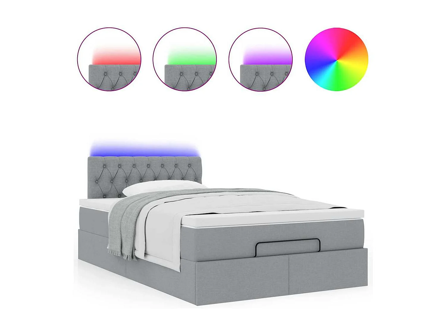 Lit ottoman avec matelas gris clair 120x200 cm tissu