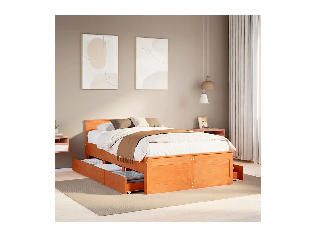 Cadre de lit sans matelas avec tête de lit brun cire 120x200 cm