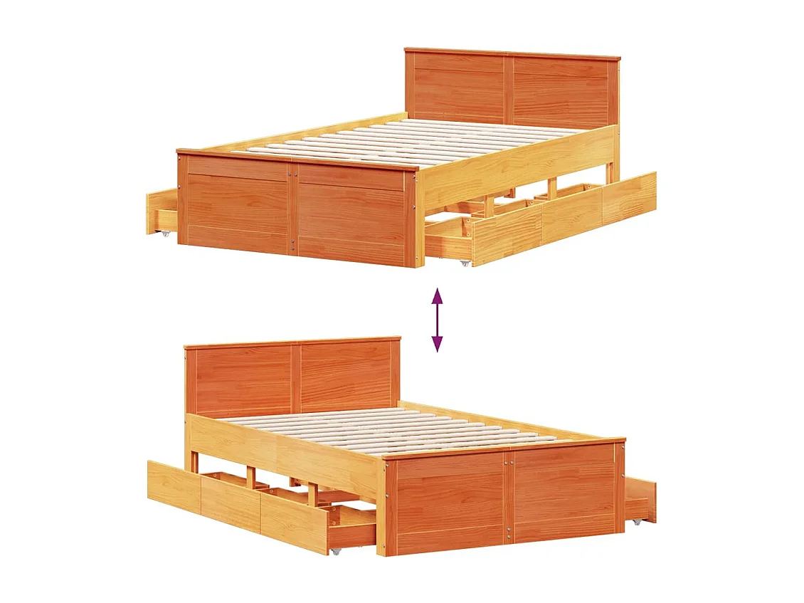 Cama con cabecero sin colchón madera maciza marrón 120x200 cm