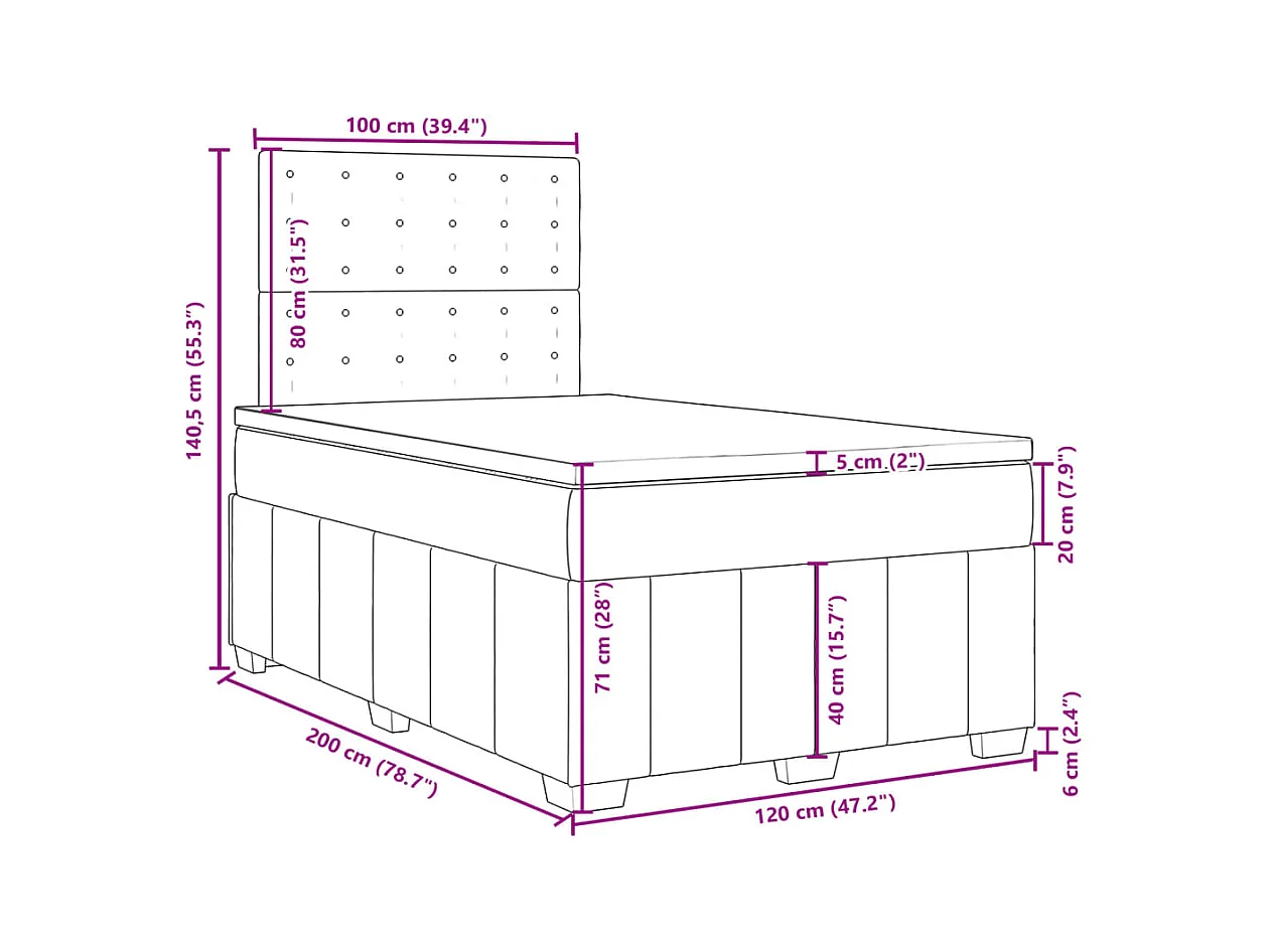 Cama box spring con colchón tela marrón oscuro 120x200 cm
