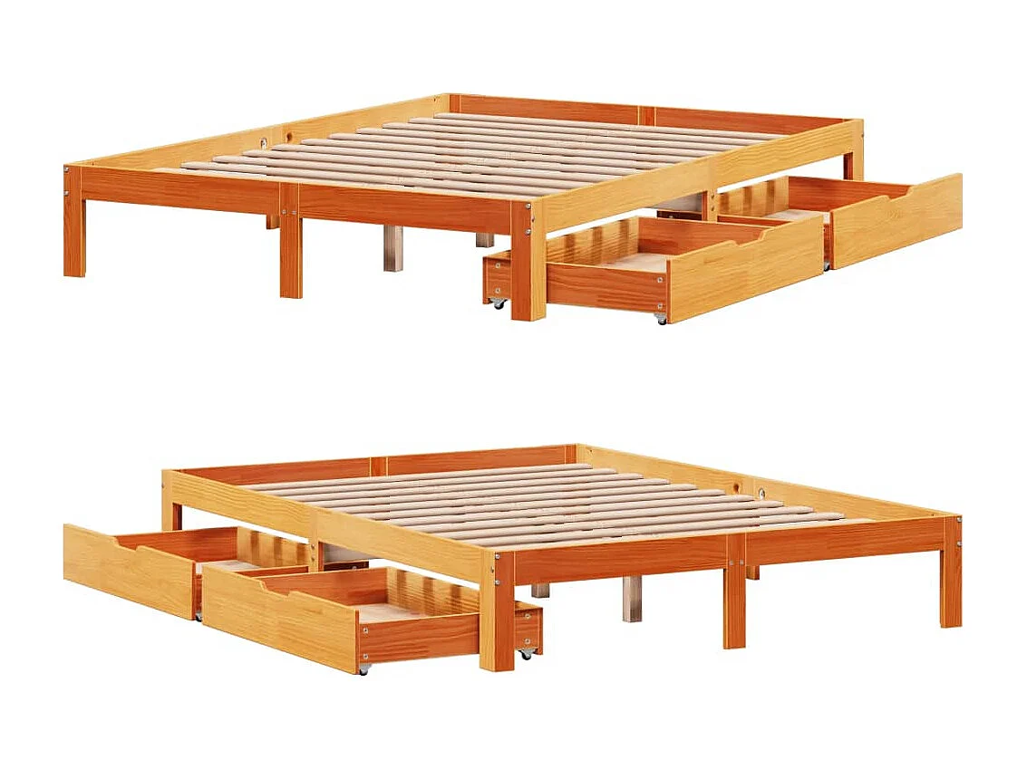 Estructura cama con cajones madera pino marrón cera 120x200 cm