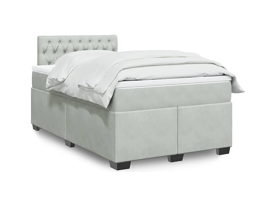 Cama box spring con colchón terciopelo gris claro 120x190 cm
