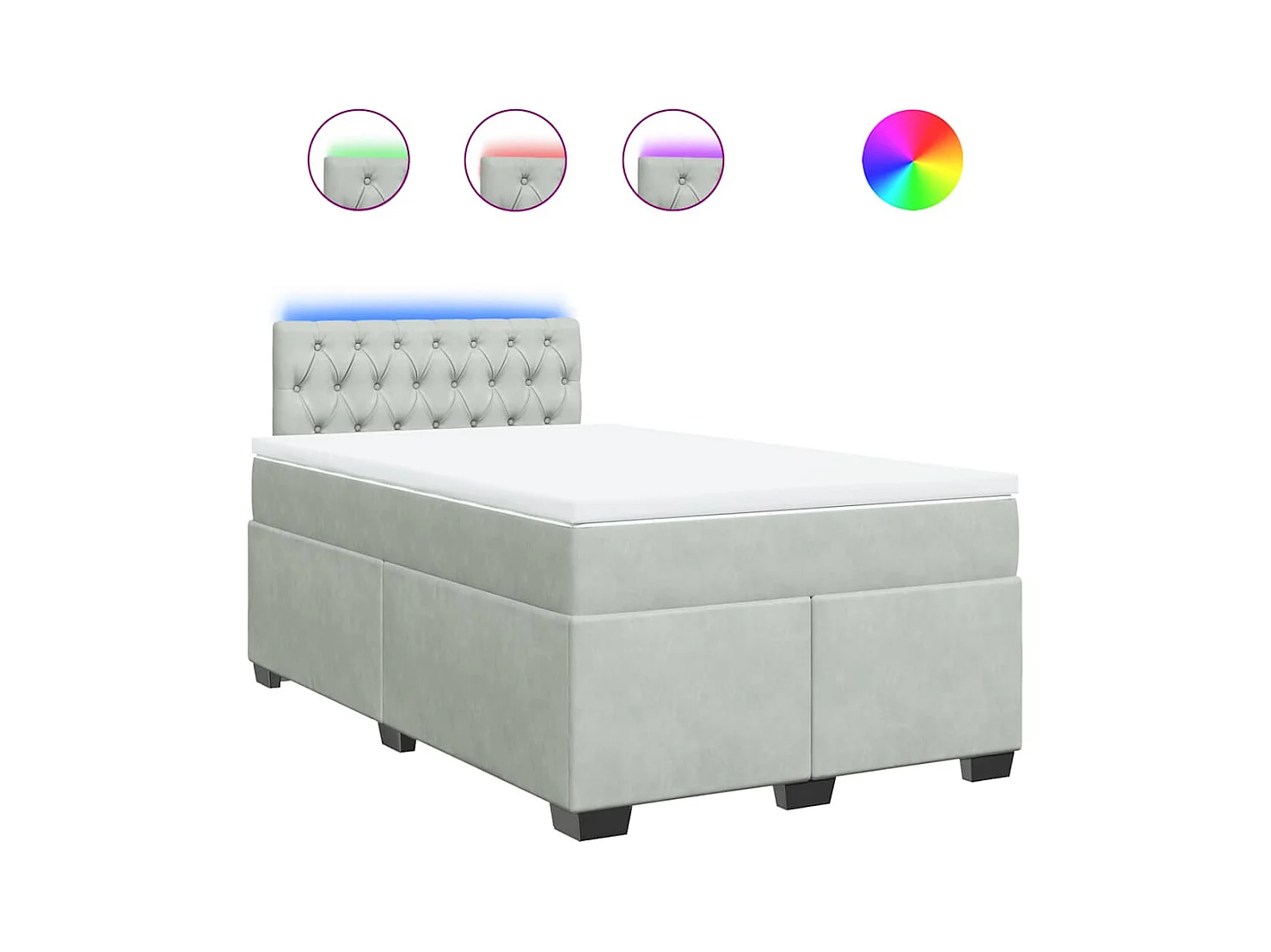 Cama box spring con colchón terciopelo gris claro 120x190 cm