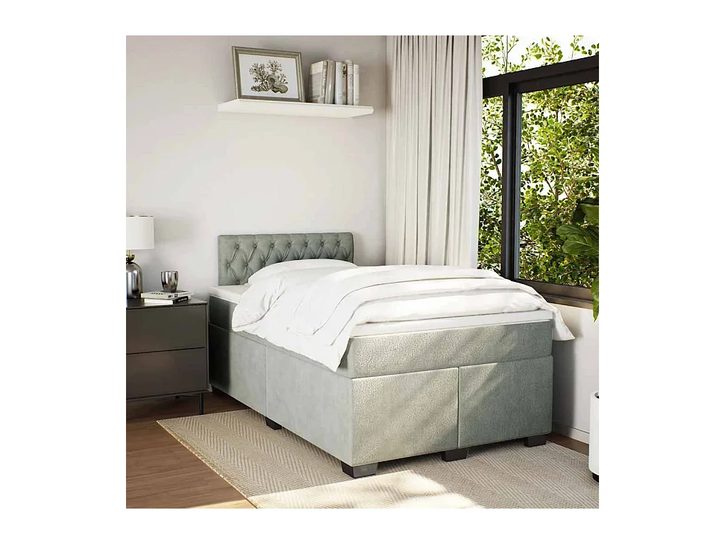 Cama box spring con colchón terciopelo gris claro 120x190 cm