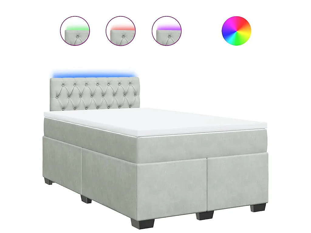 Cama box spring con colchón terciopelo gris claro 120x190 cm