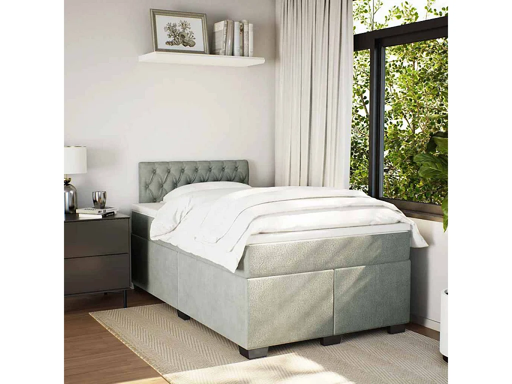 Cama box spring con colchón terciopelo gris claro 120x190 cm