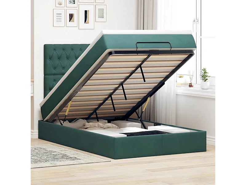 Ottoman-Bett mit Matratzen & LEDs Dunkelgrün 120x200 cm Samt