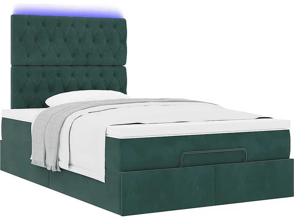 Ottoman-Bett mit Matratzen & LEDs Dunkelgrün 120x200 cm Samt