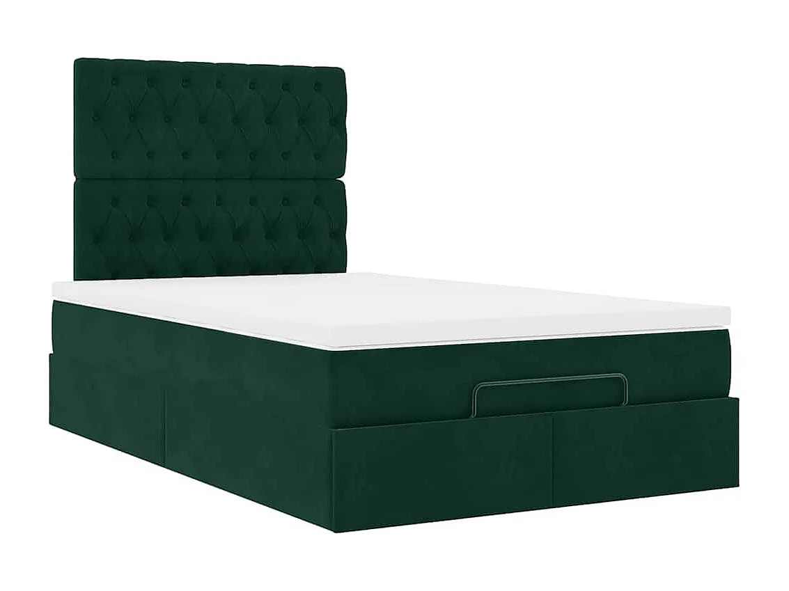 Cadre de lit ottoman avec matelas vert foncé 120x200 cm velours