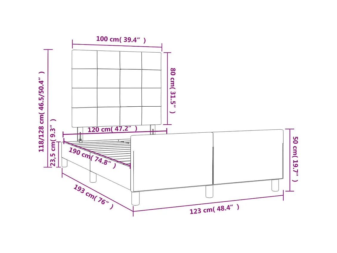 Cadre de lit sans matelas crème 120x190 cm tissu