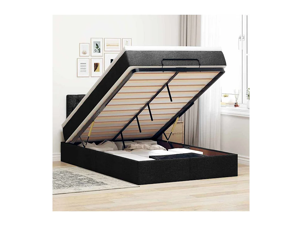 Lit ottoman avec matelas noir 120x190 cm tissu