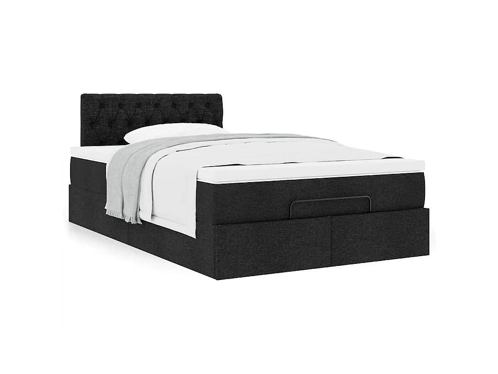 Lit ottoman avec matelas noir 120x190 cm tissu