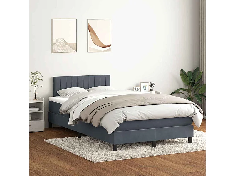 Cama box spring c/ colchão e LED 120x210 cm veludo cinzento-escuro