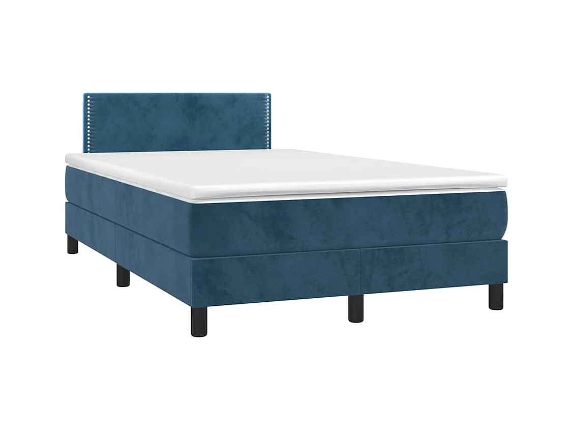 Cama box spring colchão LED 120x190cm couro artif. azul-escuro
