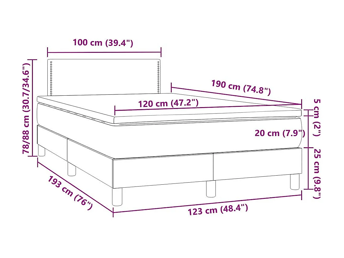 Letto a Molle con Materasso e LED Blu Scuro 120x190 cm in Velluto