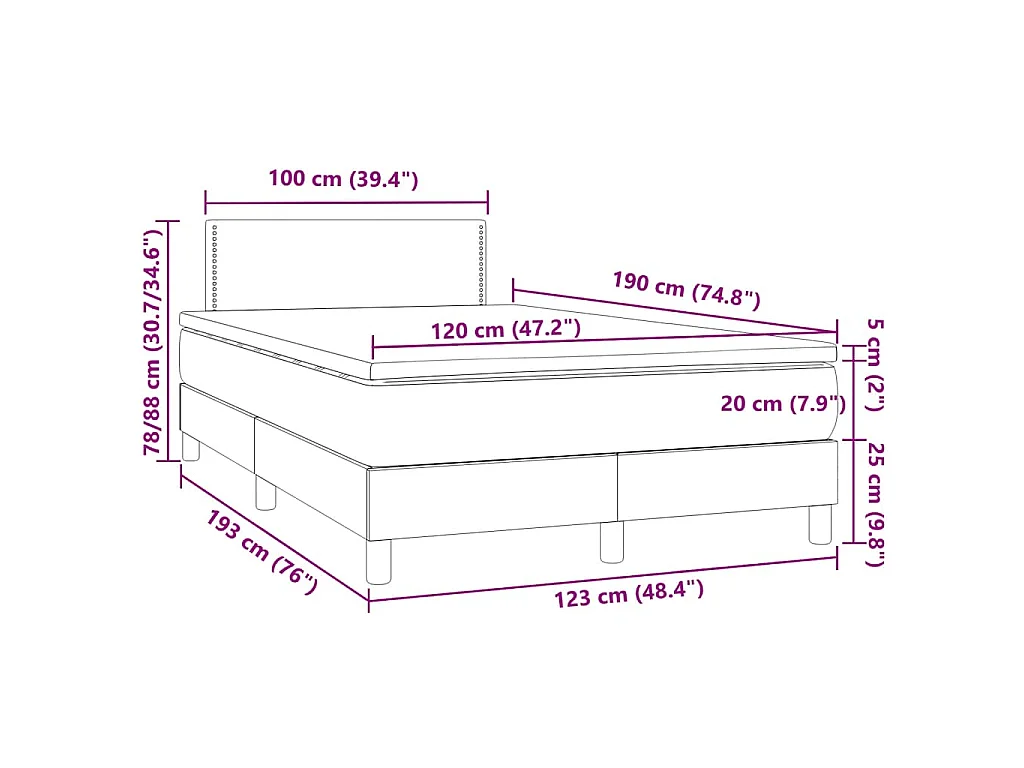 Boxspringbett mit Matratze & LED Dunkelblau 120x190 cm Samt