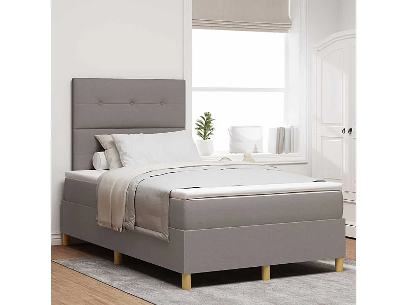 Lit à ressorts avec matelas Taupe 120 x 200 cm tissu