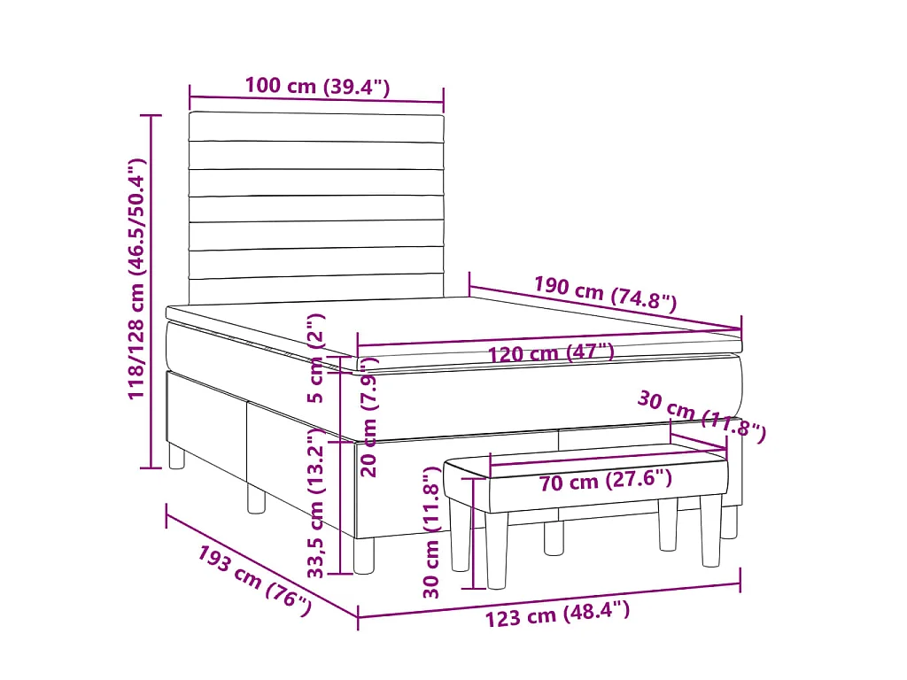 Giroletto a Molle con Materasso Tortora 120x190 cm in Tessuto