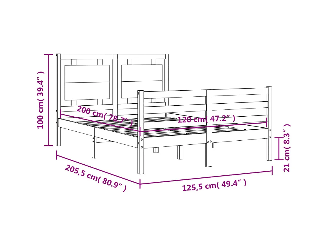 Cadre de lit sans matelas 120x200 cm bois massif