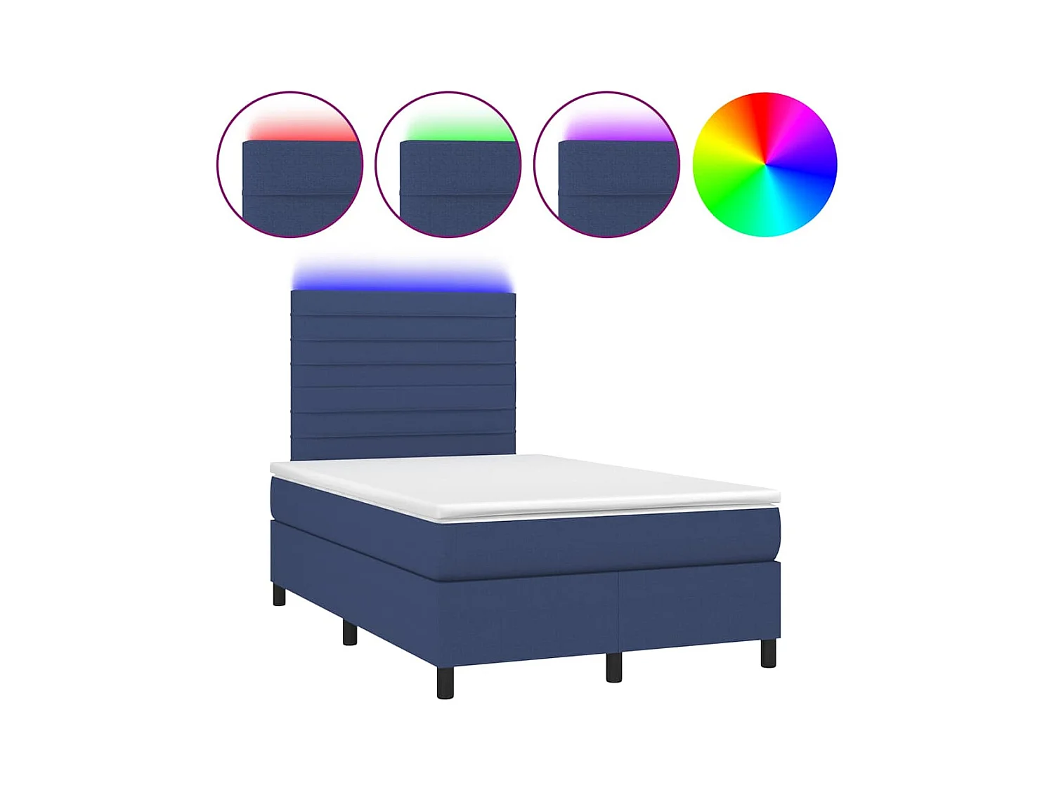 Sommier à lattes de lit matelas et LED bleu 120x190 cm tissu